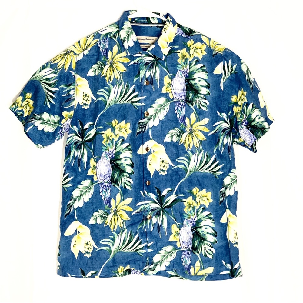 TOMMY BAHAMA MENS Botton Up floral Bird print Med